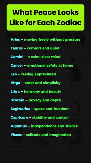 What Peace Looks Like for Each Zodiac Sign 🌙✨ (The One Thing They Secretly Need Most) #zodiacsigns