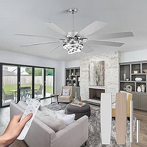 72 Inch Modern Large Ceiling Fans with Lights and Remote Reversible Quiet DC Motor 6 Speed Silver LED Chandelier Ceiling Fans for Living Room Bedroom Kitchen