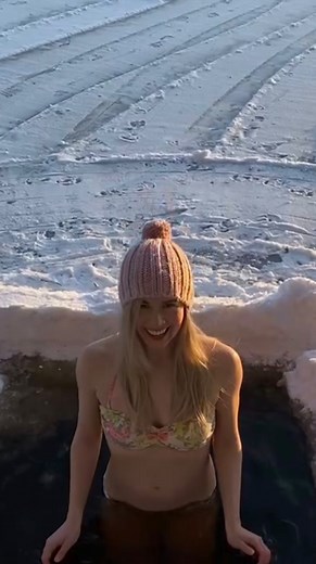 Winter doesn’t stop Finns from taking a dip in the lake… When the ice arrives, we do ice swimming!🌊❄️ Have you ever tried it or would you like to try? Let me know in the comments!🥶⬇️ #gethappy #finnishculture #iceswimming | Her Finland