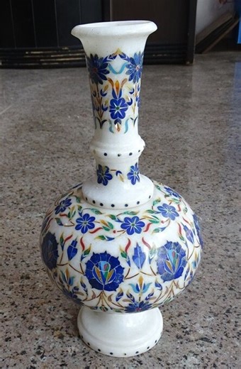 White Marble Flower Vase With Lapis Lazuli Inlay | Handmade Gemstone Indoor Planter for Nursery Decor | Decorative Marble Plant Pot for Gift - Etsy