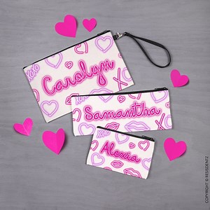 Custom Makeup Bag: Neon Lips and Hearts Design - Canvas Pouch - Etsy