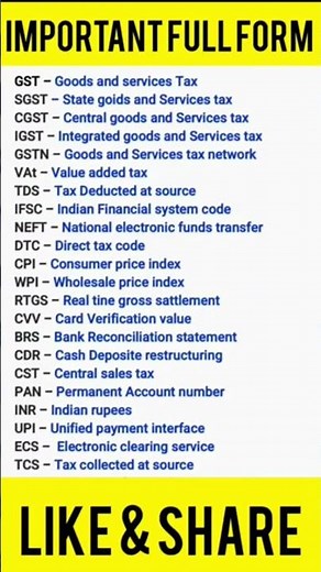 Most Important Full Form | Full Form Of GST Realated #gst #bank #pancard