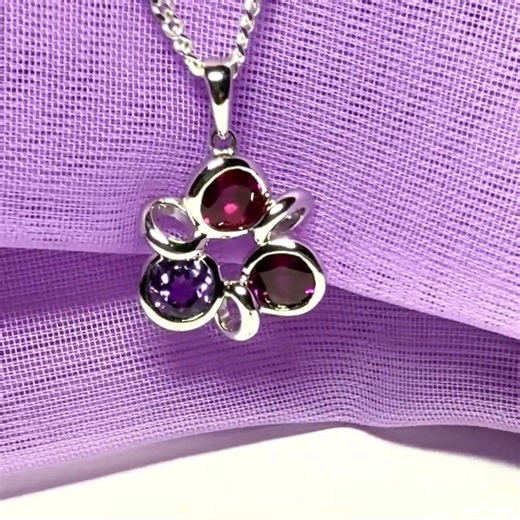 Real ruby amethyst and garnet cluster necklace sterling silver with a chain