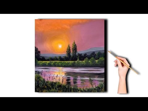 "Peaceful Sunset Landscape Painting | Easy & Beautiful Nature Scenery Tutorial for Beginners"