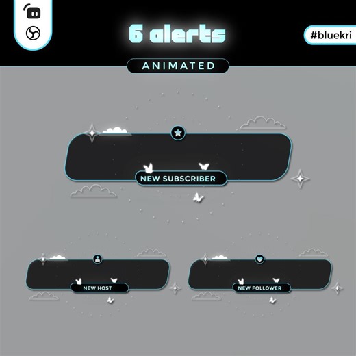 6X Animated Twitch Alerts Pack | Minimal Butterfly Alert Overlay | Dark Monochrome Starry Stream Alerts for Vtuber & Gaming - Etsy