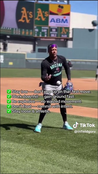 Tips to Creating A Good Firsr Step, Which Creates/Sets Your Angle! ✅ Stay low — don’t pop up on that first move. ✅ Work downhill — gain ground fast. ✅ Be explosive — no wasted movement. ✅ Don’t float — commit with intent. ✅ Stay loose. Stay athletic. #Infield#baseballdrills#baseballtiktoks#baseballtiktok#baseballcoach#baseballtraining#baseballmom#baseballdad#baseballplayer