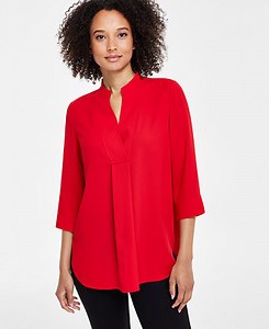 Anne Klein Women's Pleat-Front 3/4-Sleeve Tunic Top - Macy's