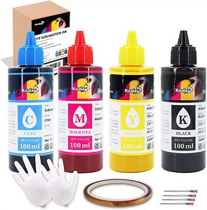 Koala Sublimation Ink Refilled Bottles with Heat Tape Refill Compatible for Ecotank Printers ET2400 ET2720 ET2750 ET2760 ET-2803 XP4100 Inkjet Printers Heat Press Transfer on Mugs T-Shirts, DIY Gift