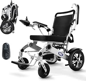 VOCIC 10 Miles Electric Wheelchair, 264 LBS Load Capacity Aluminum Foldable Electric Wheelchairs for Adults, Motorized All Terrain Folding Wheelchair with Liftable Armrests-12AH Battery,Black