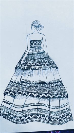 Beautiful Dress Sketch ✨| Simple Pencil Drawing 🎨 #art #dress #sketch #shorts