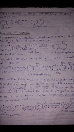 Full handwritten notes on Naphthalene with preparation and reaction