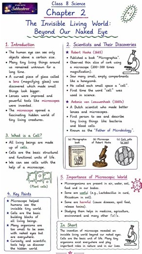 Class 8 Science Chapter 2 | The Invisible Living World Beyond Our Naked Eye | summary Notes#ncert