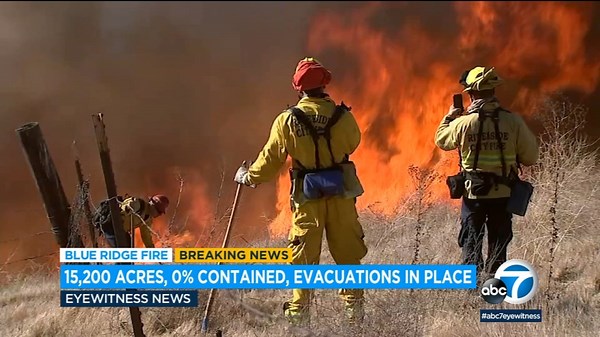 Blue Ridge Fire: Blaze nearly doubles in size to 15,200 acres as flames advance toward Yorba Linda homes