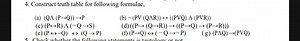Construct truth table for following formulae,(a) ( \mathrm { Q... | Filo