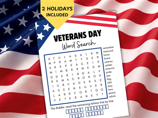 Veterans Day & Memorial Day Word Search, Riddle Activity (printable PDF) - Etsy