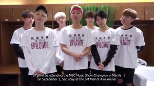 Last but definitely not the least! Here's what you've all been waiting for! Catch the boys of BTS as they put the stage on fire this coming September 3, 2016 at the Mall of Asia Arena for MBC Music Show Champion LIVE in Manila! Tickets are still available through SM Ticket outlets nationwide and through SM Ticket Online. See you there! :) #MBCShowChampinMNL #ShowChampioninMNL | All Access Production