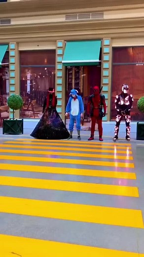 Futuristic Costumes Showcase at Pedestrian Crossing