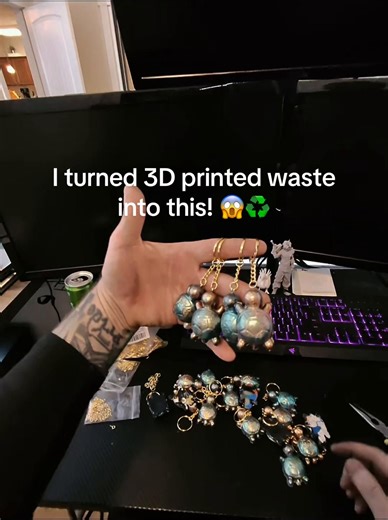 Turning 3D printing TRASH into adorable turtle keychains! ♻️🐢 Who knew failed prints could look this cute? We shred waste filament with a garden shredder, stuff it into silicone turtle molds, bake low & slow in the oven to melt it down, heat-attach loops, and boom—eco keychains! 🌈 Zero waste, all vibes. Would you rock one of these? Drop a 🐢 if you’re team upcycle! #3DPrinting #Upcycle #Recycle #DIYCrafts #ZeroWaste