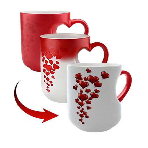 Heart-Shaped Color Changing Magic Ceramic Mug, 11 oz Thermochromic Magic Reveal Design, Fun Novelty Coffee Cup for Valentine's Day, Christmas and Mother's Day Gifts (1PC)