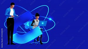 A physics scientist presents research results in the form of reports, articles, or papers for broad discussion in the scientific community. Science in Physics. Design for presentations.