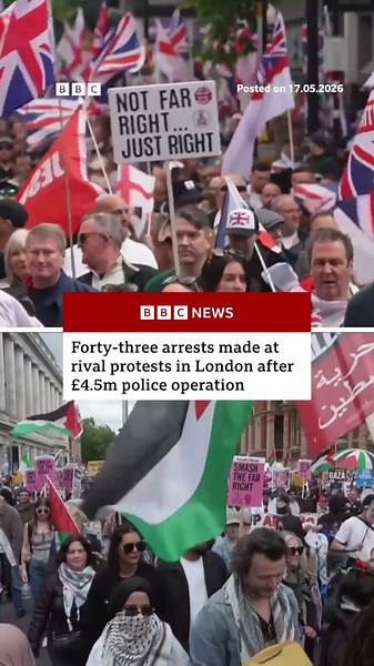 Forty-three arrests made at rival protests in London after £4.5m police operation. #BBCNews