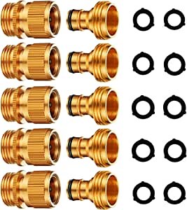 Garden Hose Quick Connect - Solid Brass, No Leakage, No Rusting, No Breakage - Easy, Quick Connect and Disconnect Garden Hose Fittings for Water Hose Connector - 3/4 Inch GHT (5 Sets)