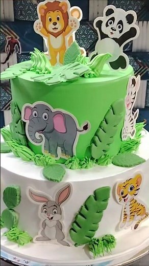 Jungle Theme Cake Design 🐘🦁 | 2 Tier Kids Birthday Cake | Easy Cake Decoration