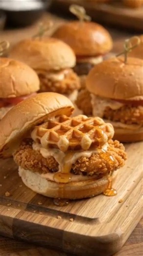 🍗🧇 Crispy Chicken & Waffle Sliders 🤤🔥 | The Ultimate American Party Snack! #Shorts