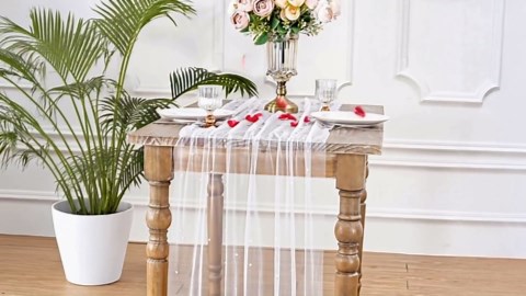 Pearl Table Runner Tulle Lace: 10 ft Tulle Table Runners Pearl Sheer Table Cover Fabrics for Wedding Arch Dessert Table Decorations Sage Green