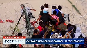 Migrant crossings are soaring at the southern border with apprehensions topping more than 8,000 a day. The ripple effect is being felt nationwide, including at a border town in Texas where the influx has prompted an emergency declaration. | CBS Evening News