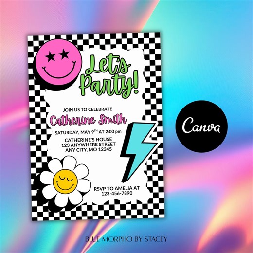 Retro Birthday Invitation | Y2K Party Invite | Editable Canva Template - Etsy