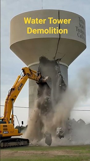 💥 WATER TOWER DESTROYED in SECONDS! Excavator Smashes Texas Tech Tower 🤯
