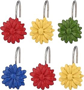 Twofishes Decorative Rust Proof Sunflower Shower Rings Spring Flower Shower Curtain Hooks