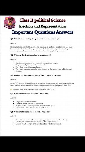 Class 11 Political Science | Election and Representation | Most Expected Q&A for Exams