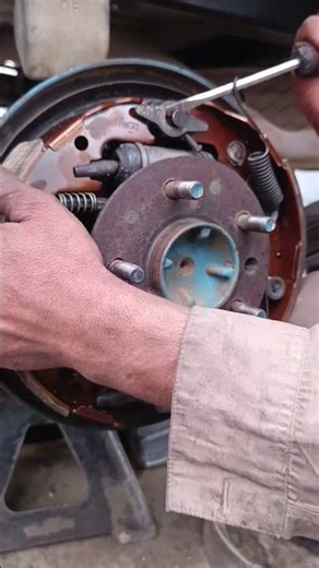 how to Return springs shows the internal assembly of a car's drum brake system.