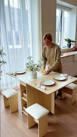 Space-Saving LAMERGE Folding Dining Set | Compact Table & Leather Chair Set for Small Kitchens