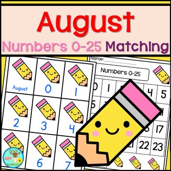 August Pencils - Numbers 0-25 Matching Cards - Flashcards With Writing Practice