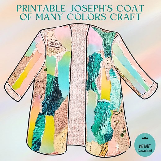 Printable Joseph's Coat of Many Colors Craft, Collage, Cut, Color, and Paste Activity for Sunday School Bible Story Coloring Pages for Kids - Etsy