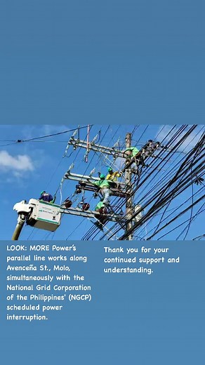 7.8K views · 39 reactions | LOOK: MORE Power’s parallel line works along Avenceña St., Molo, simultaneously with the National Grid Corporation of the Philippines' (NGCP) scheduled power interruption. Thank you for your continued support and understanding. | MORE Power | Facebook