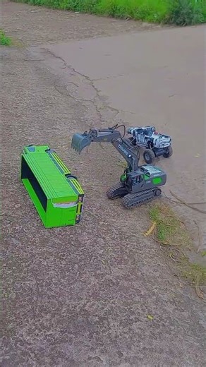 rc excavator crashes rc truck hino and offroad monster #short #automobile #excavator #toys