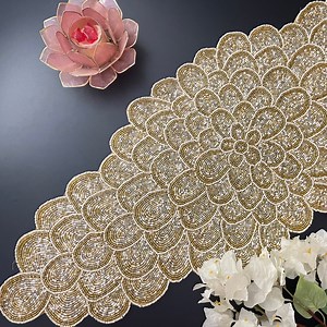 Handmade Bead Table Runner, Peacock Floral Beaded Runner, Gold, Silver and White, 13x36 Inch - Etsy