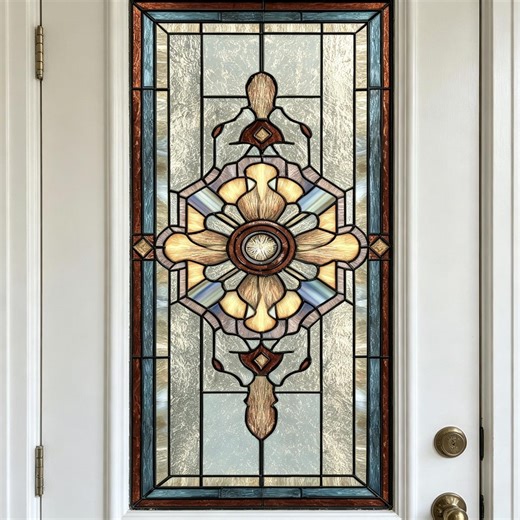 Stained Glass Window Film Geometric Cross Floral Design Privacy Door Sticker Frosted Decorative Glass Static Cling Window Cover - Etsy UK
