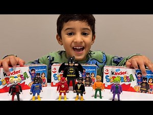 BRINCANDO COM MEUS HERÓIS DO KINDER OVO SURPRESA - NOVA COLEÇÃO KINDER SURPRESA PLAYMOBIL DC