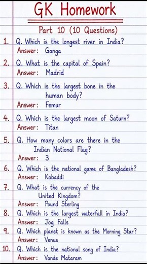 GK Homework | 10 Easy GK Questions & Answers | Part 10