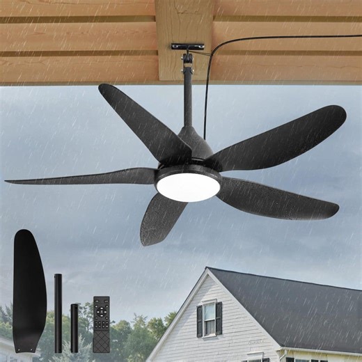 Reviews for HINNIXY 46 in. Outdoor Black Wet Rated Plug-in Fandelier Ceiling Fan with Light,Quiet DC Motor, Hook Downrod Mount for Patios | Pg 1 - The Home Depot