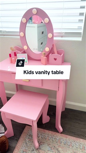 Cute Wooden Kids Vanity with Lights and Storage