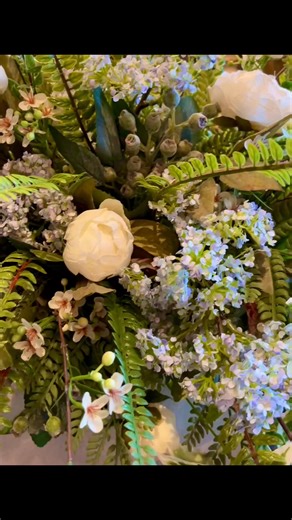 We created this lovely lilac arrangement today during a live INSIDE THE BARN-my private bloom school! Big & beautiful but very narrow so that it can be placed on a fireplace mantle or any table with limited space. Coming to my Etsy soon! We would love to have you join us INSIDE THE BARN, link in comments. #bigbarnblooms #frenchfarmhouse #tutorials #frenchcountry #cottagestyle #cottagedecor #springdecor #elegantwreath #cottagestyle #homedecor #southernliving #springporchdecor #diyflowers #rusticc