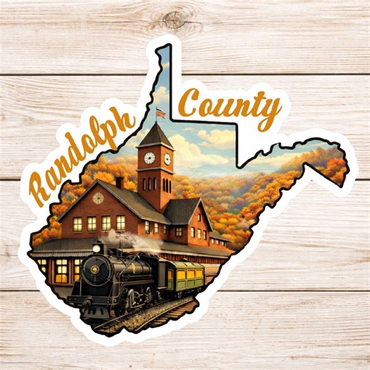Randolph County WV Sticker | Mountain State Vinyl Decal | Appalachian Train Station Art