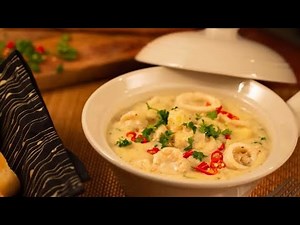 Seafood Chowder with Shrimps, Clams, Calamari & Fish