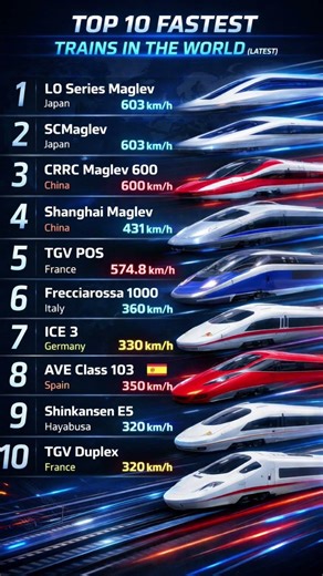 Top 10 Fastest Trains in the World 🚄 | Latest Speed Records ⚡ #trainspeed